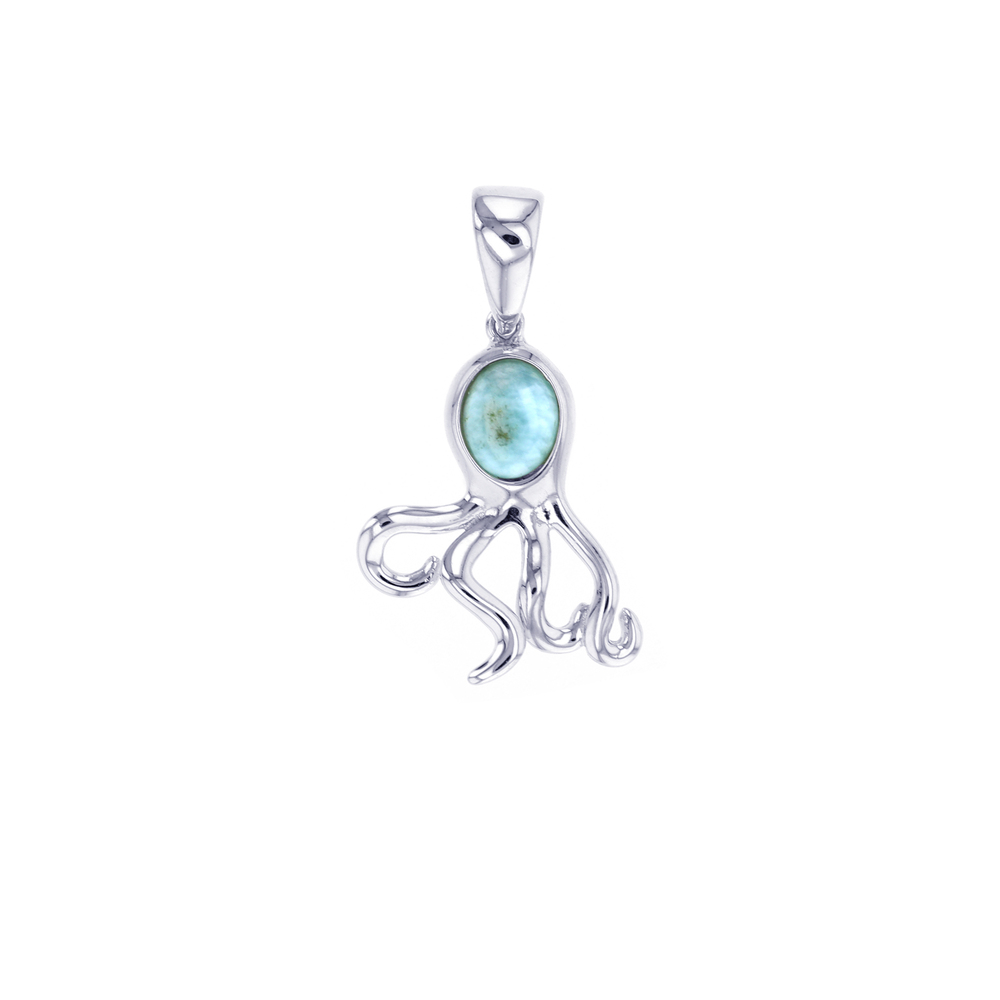 925 Sterling Silver Larimar Octopus Pendant 1.9 gm